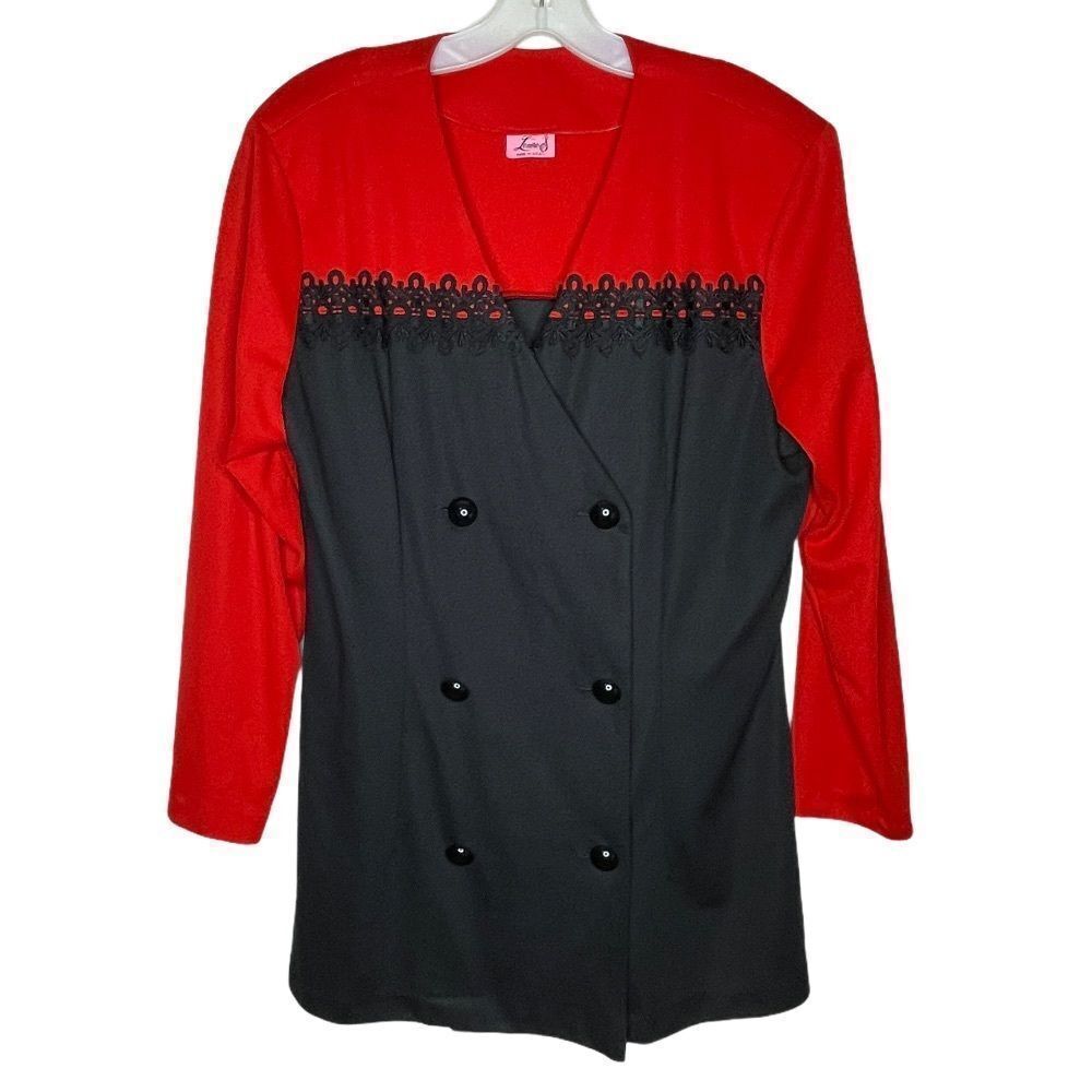 Vintage Lenore S Double Breasted Blazer‎ Red Black